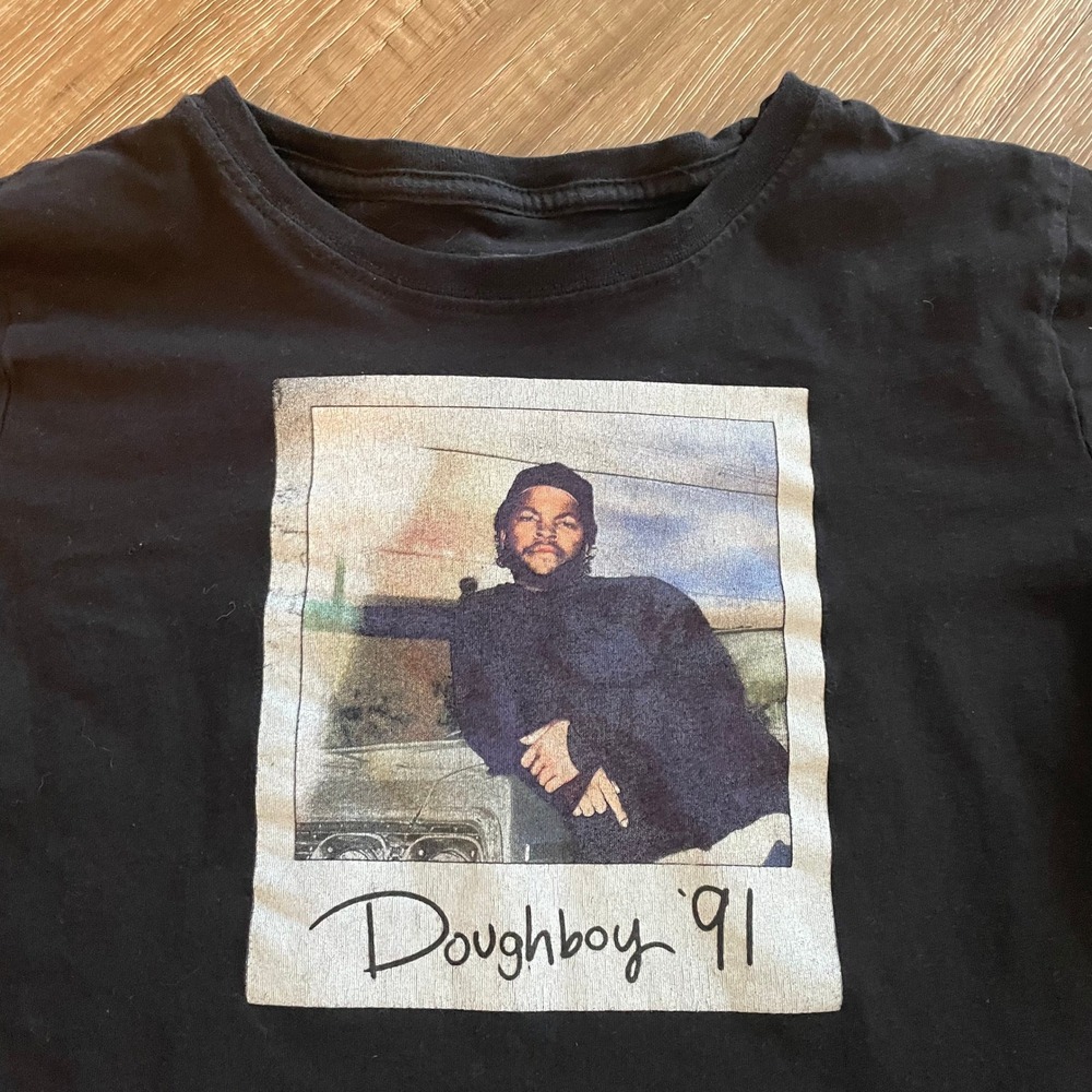 Boyz N The Hood Mens T-Shirt L Black Cotton Ice Cube Doughboy 91 Graphic Movie